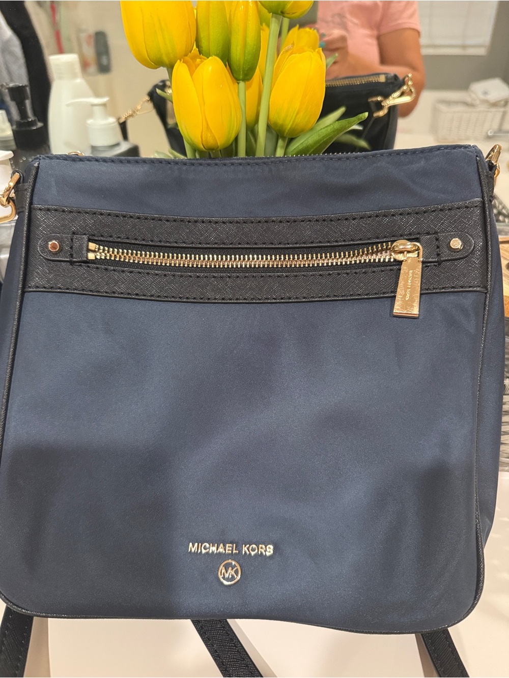 Michael Kors Navy Crossbody with Gold Accents